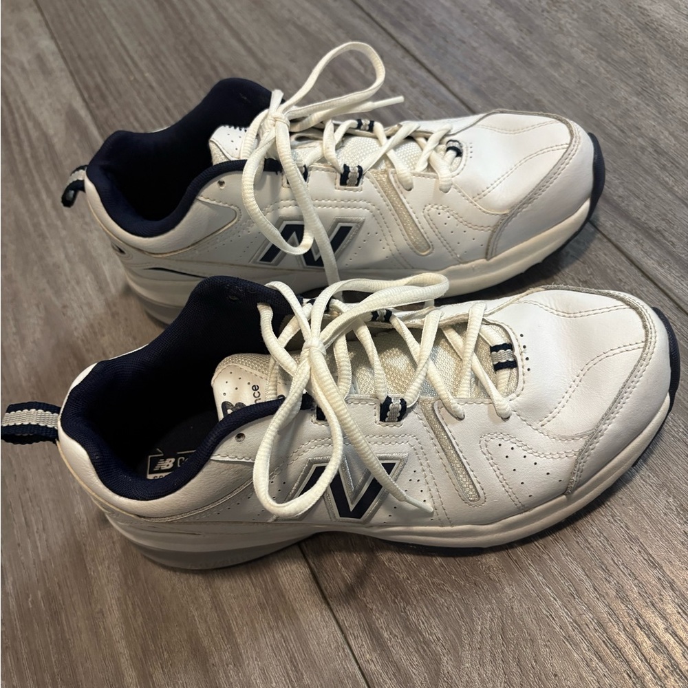 New Balance Men's White and Dark Blue Athletic Shoes